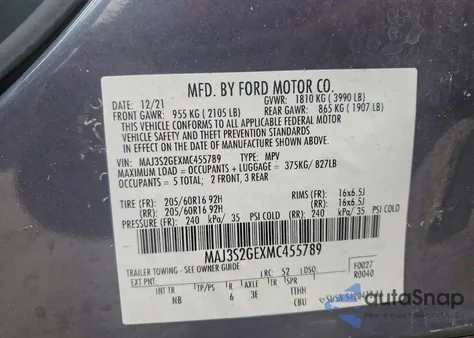 2021 Ford Ecosport Se из США, поврежденный, VIN MAJ3S2GEXMC455789